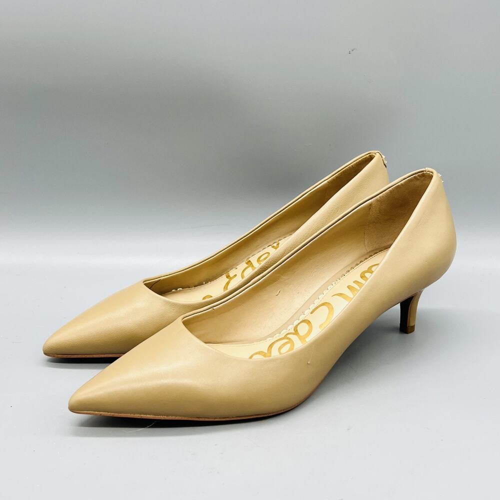 Sam Edelman Shoes Womens 8.5 Beige Leather Kitten Heel Dress Pumps Pointed Toe - Picture 3 of 10